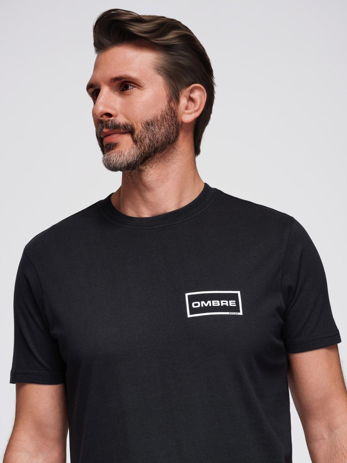 Koszulka męska dzianinowa z nadrukiem o kroju REGULAR - czarna V2 - Rozmiar: S