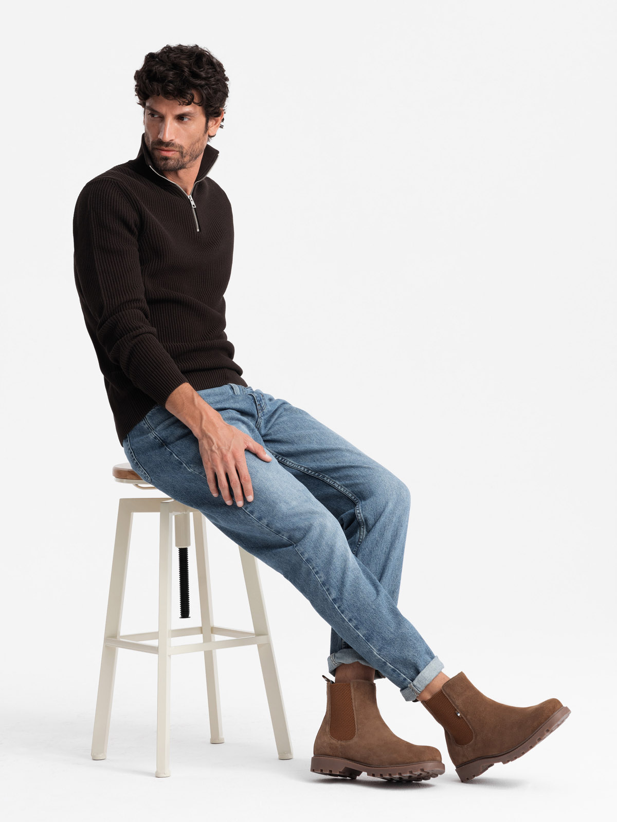 Wsuwane zamszowe męskie buty z wysoką cholewką – jasnobrązowe V4 - Rozmiar: 41