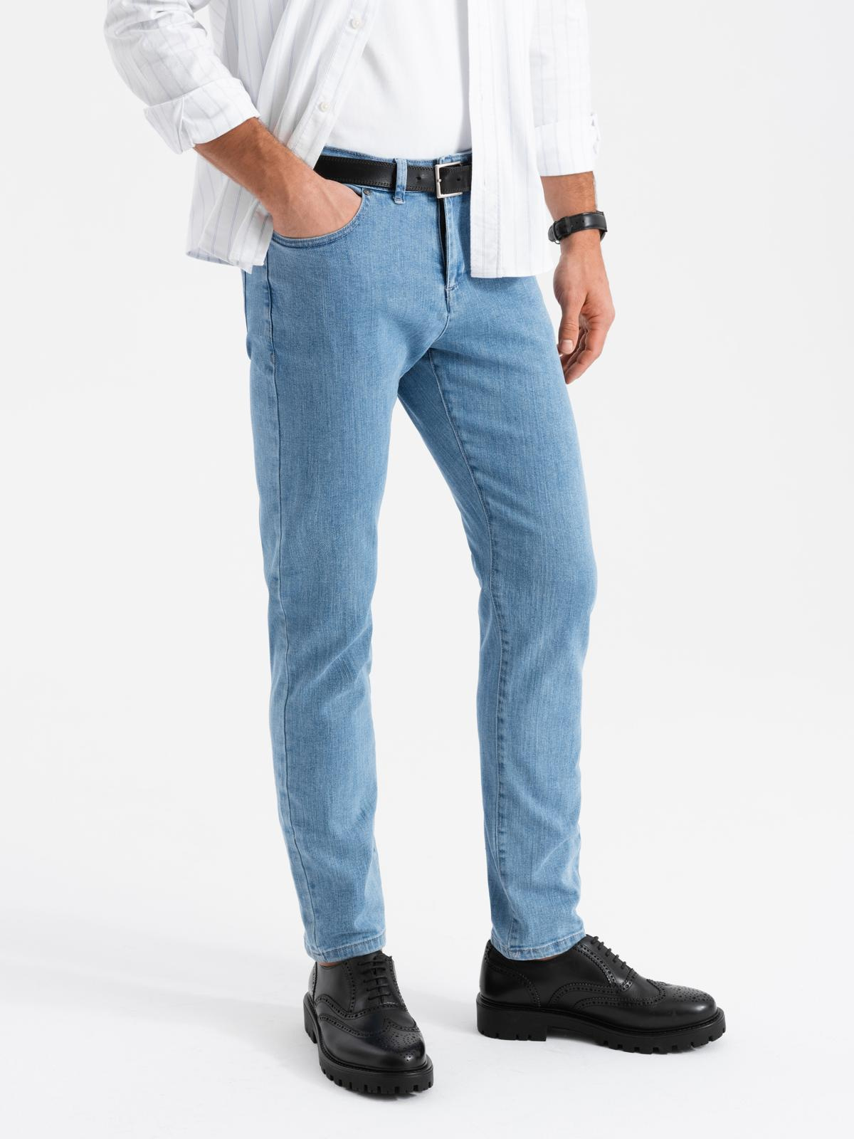 Klasyczne męskie spodnie jeansy SLIM FIT z elastanem – jasnoniebieskie V2 - Rozmiar: XL