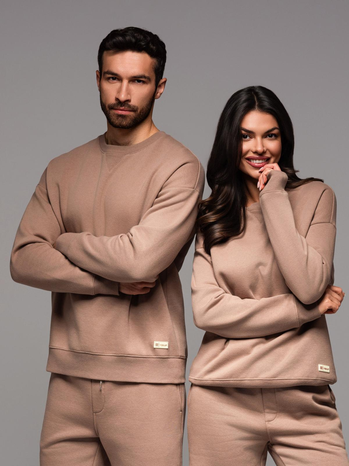 Klasyczna dresowa bluza unisex z okrągłym dekoltem – brązowa V16 - Rozmiar: XL/XXL