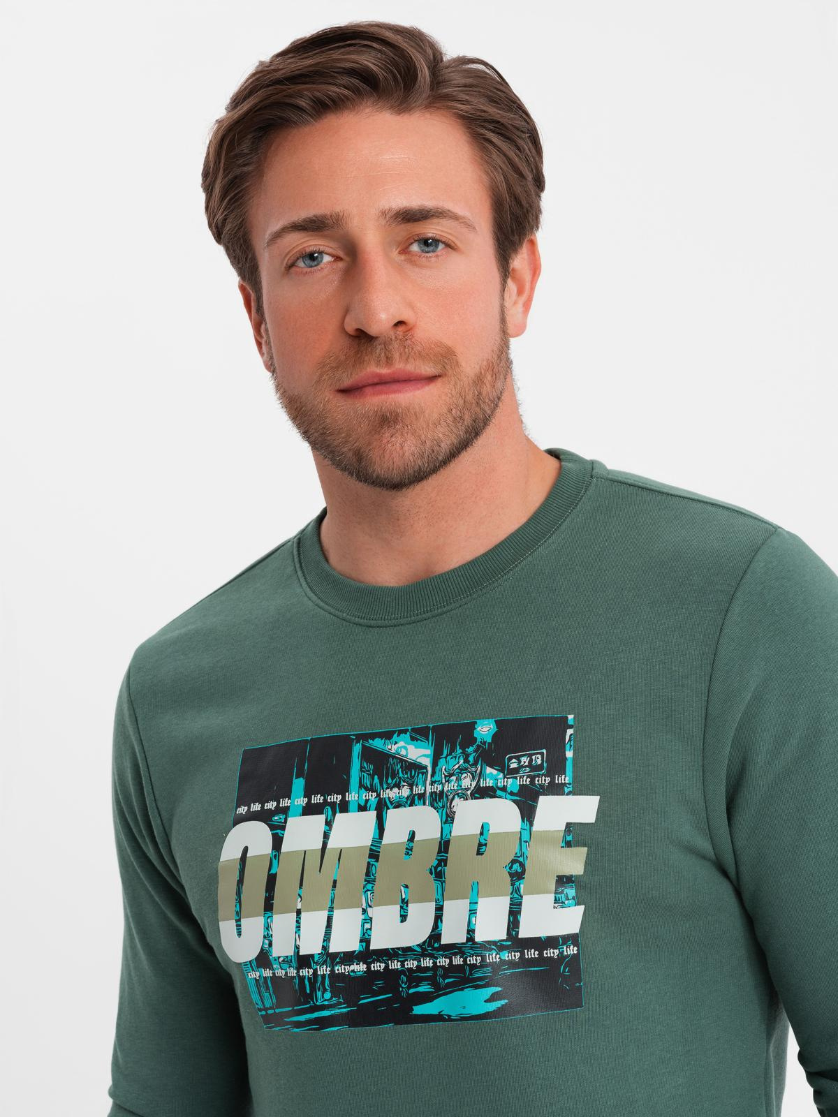 Bluza męska zakładana przez głowę z nadrukiem - zielona V2 - Rozmiar: S