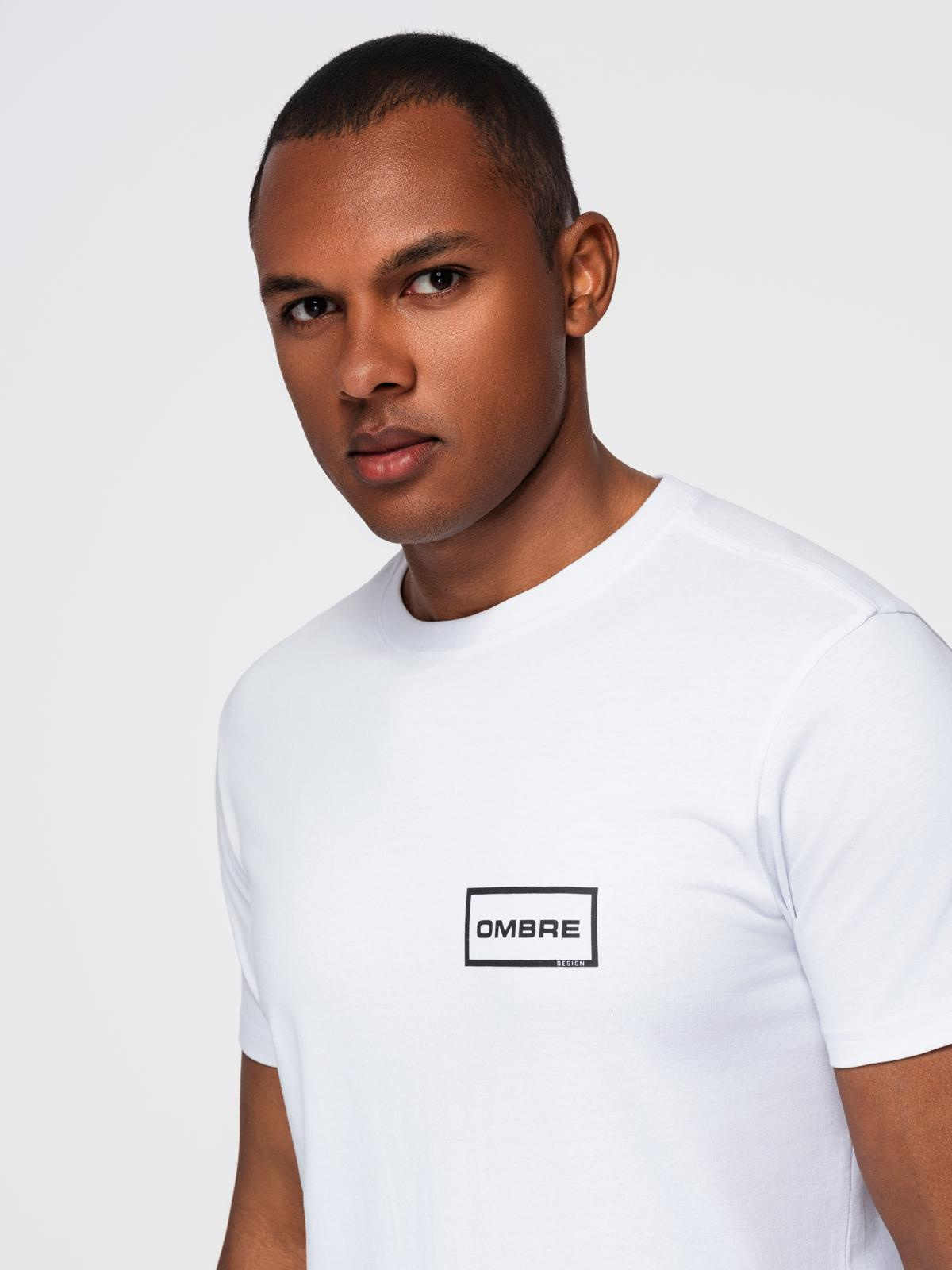 Męska koszulka dzianinowa z nadrukiem o kroju REGULAR - biała V1