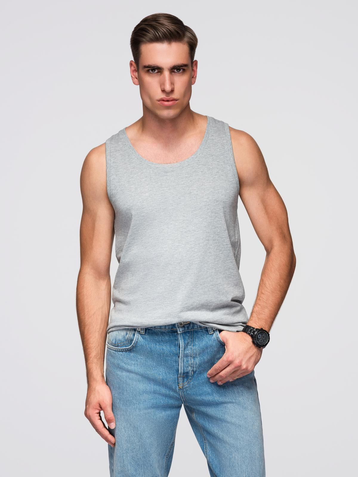 Męska bawełniana koszulka tank top BASIC – szary melanż V2 - Rozmiar: XL