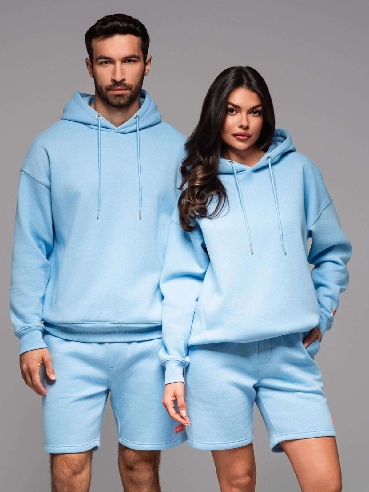 Bluza dresowa unisex z kapturem i kieszeniami – błękitna V8