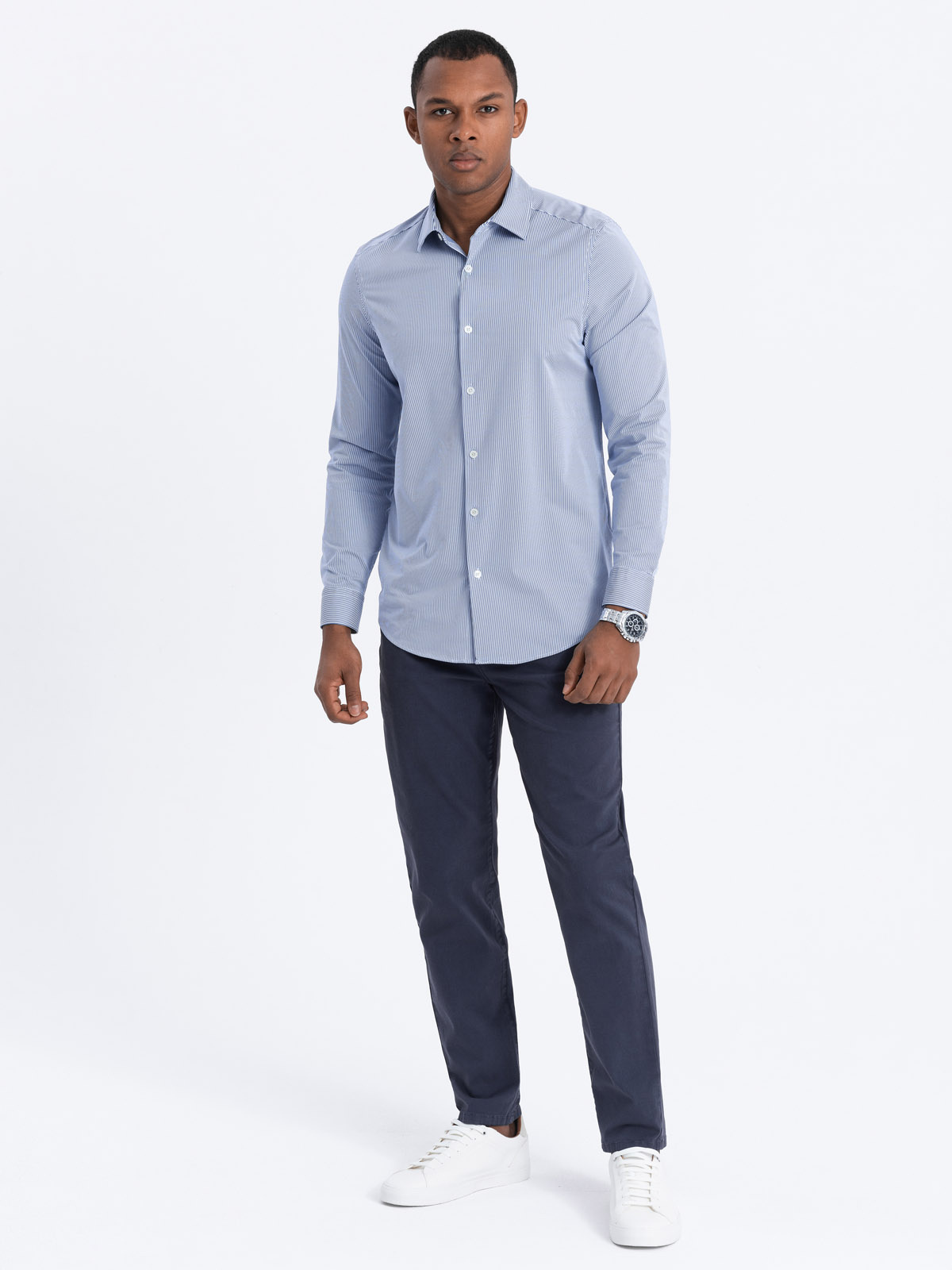 Spodnie męskie chino o dopasowanym kroju - ciemnoniebieskie V4 - Rozmiar: S