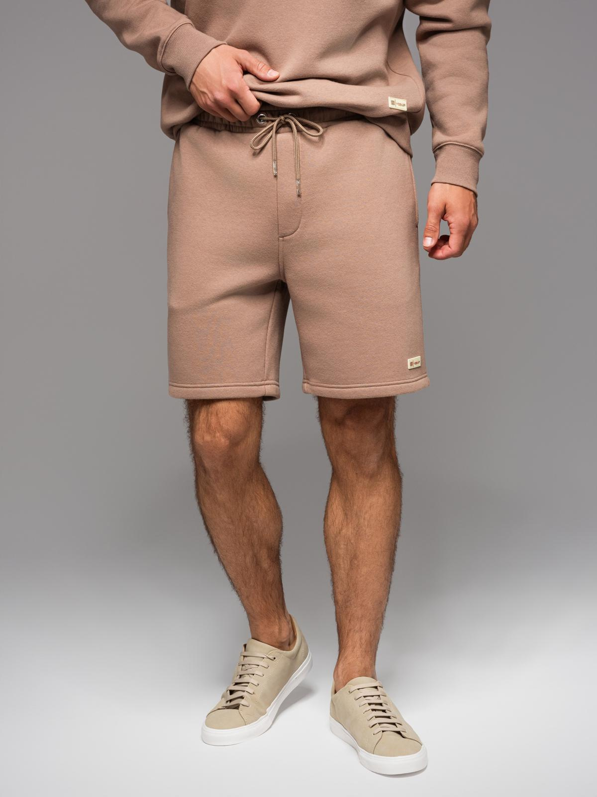 Dresowe szorty unisex ze ściągaczem w pasie – brązowe V16 - Rozmiar: M/L