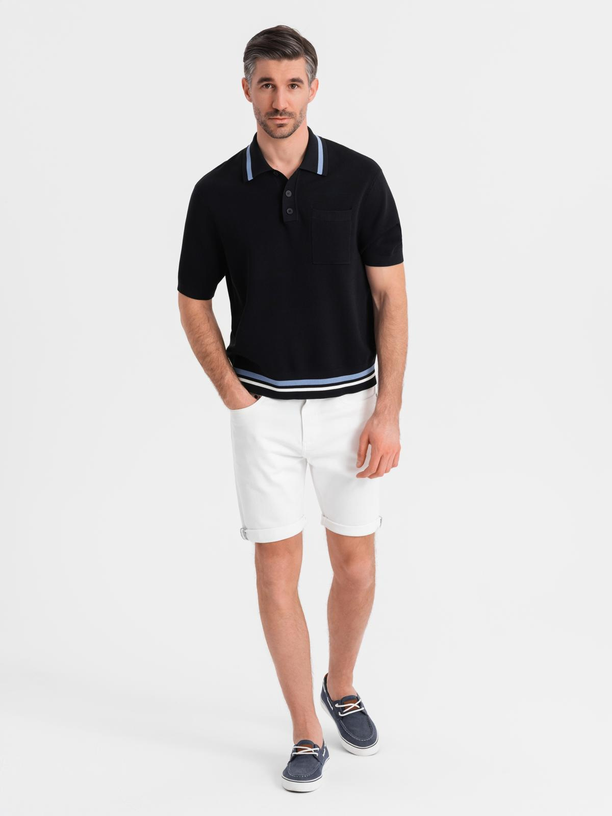 Męskie jeansowe klasyczne szorty z podwiniętą nogawką – białe V1 - Rozmiar: L