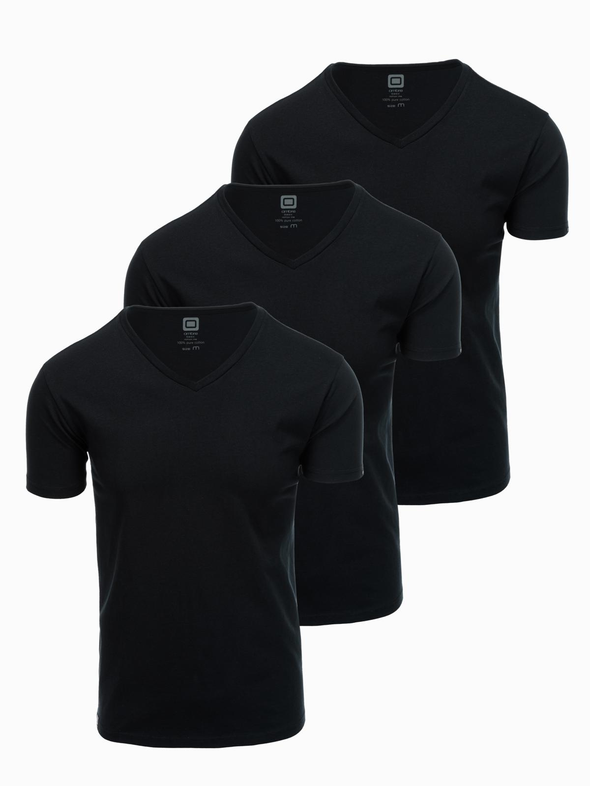 Zestaw bawełnianych męskich t-shirtów V-neck BASIC – 3x czarny V9 - Rozmiar: L
