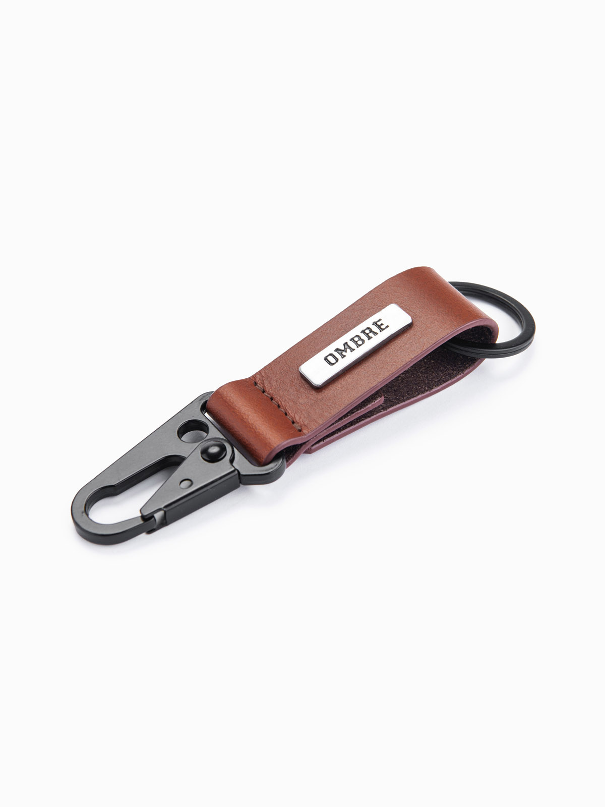Męski skórzany brelok-smycz z metalowym pinem – jasnobrązowy V2