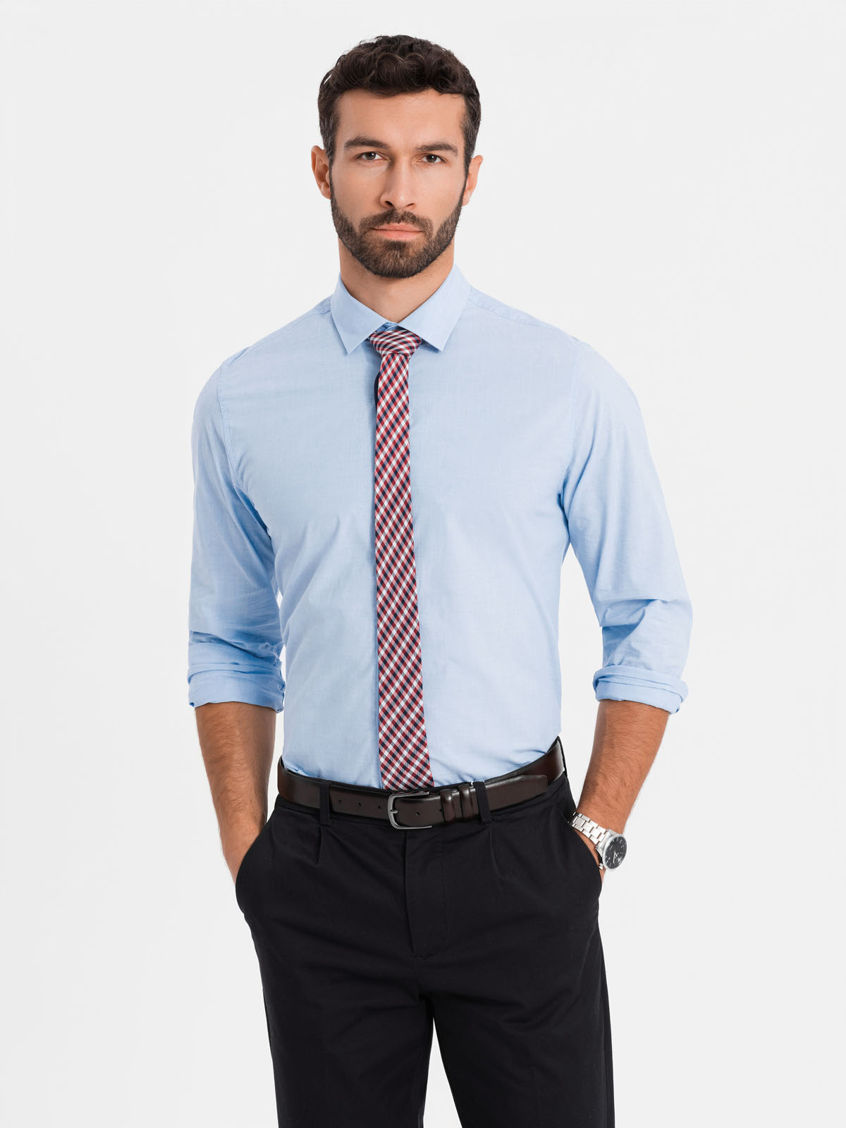 Bawełniana klasyczna koszula REGULAR - błękitna V1 - Rozmiar: L