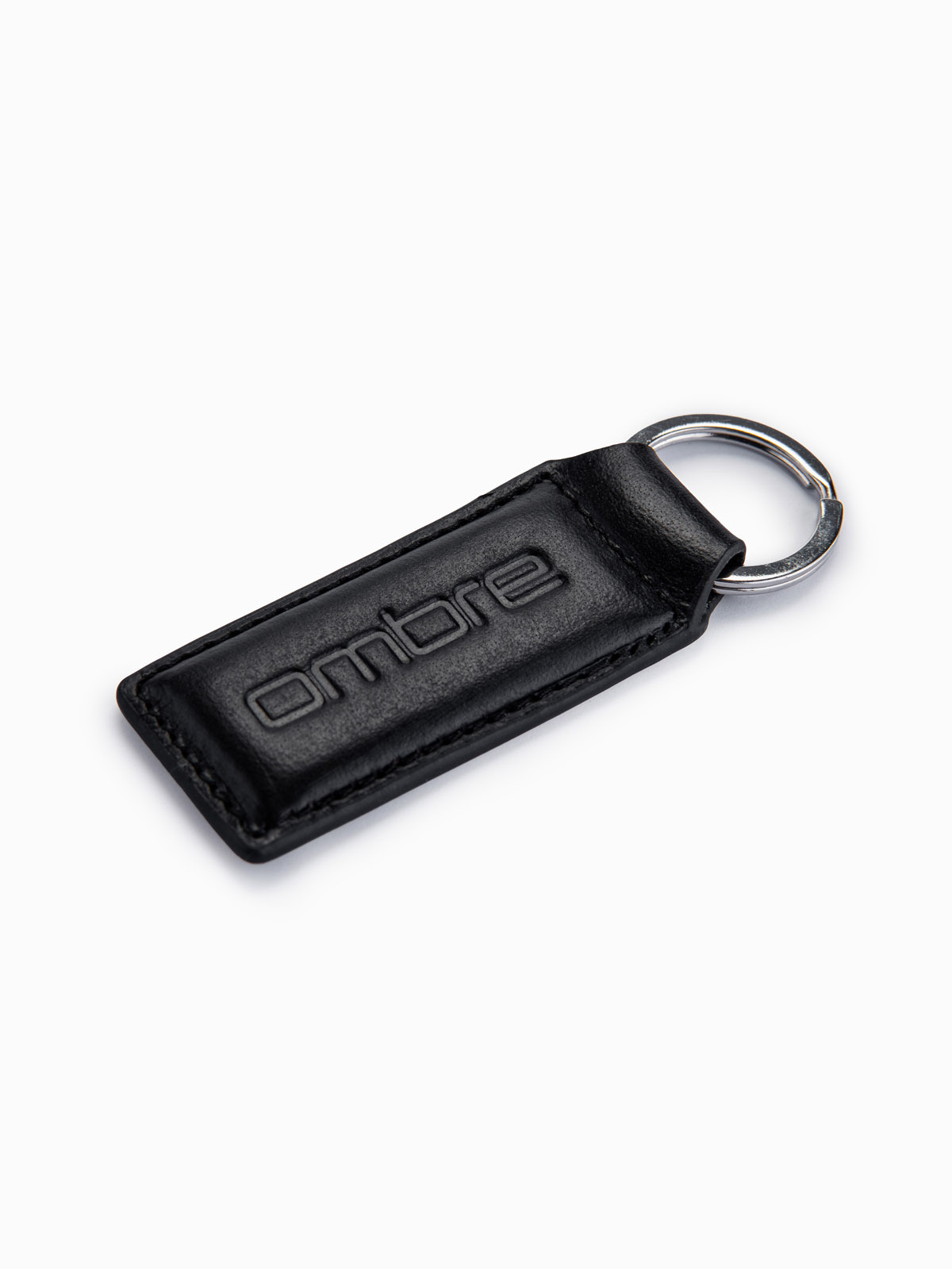 Prostokątny męski skórzany brelok z tłoczonym logotypem – czarny V1