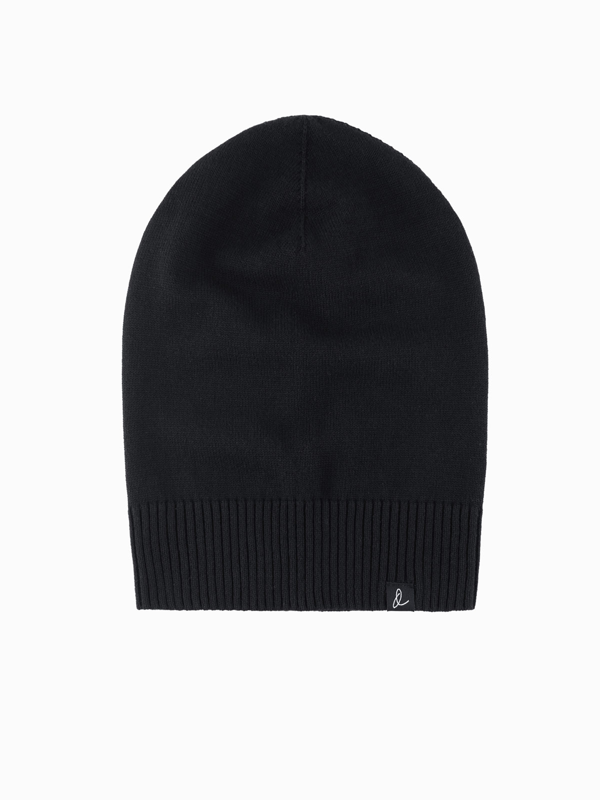 Męska zimowa czapka beanie z bawełnianej dzianiny – czarna V1