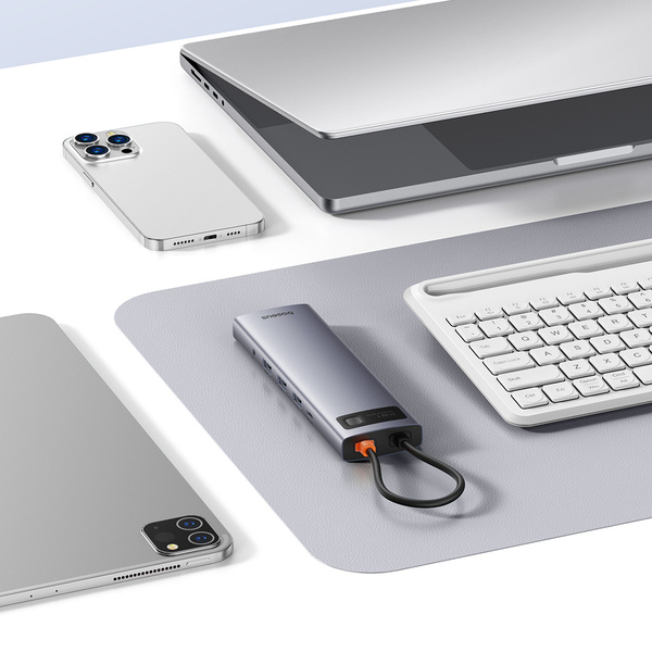 Baseus Metal Gleam 11w1 | Adapter HUB 11w1 USB-C do HDMI, VGA, RJ45, 3x USB 3.0, USB 2.0, SD/TF, USB-C 100W PD, Audio Mini Jack 3.5mm