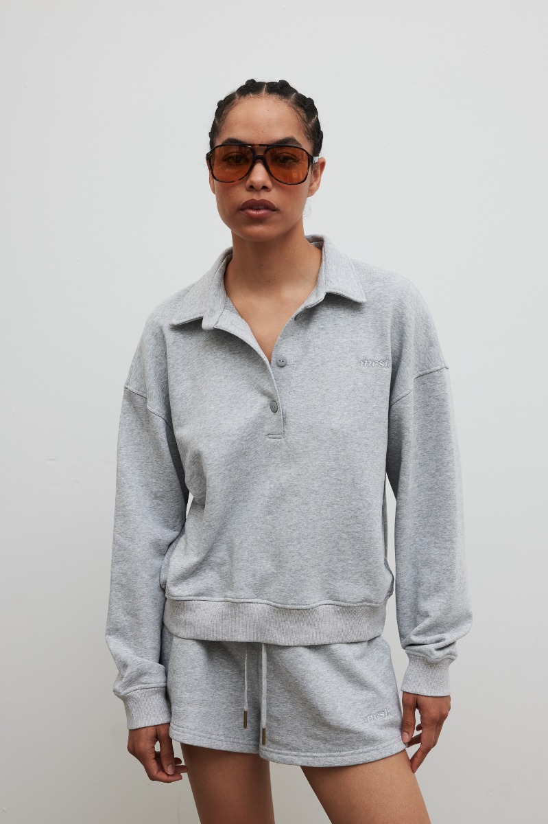 Bluza damska z kołnierzem w kolorze GREY MELANGE - EXPLORE