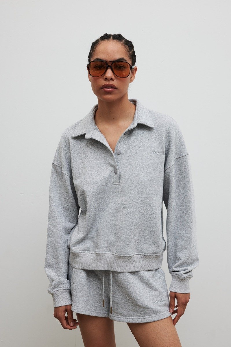 Bluza damska z kołnierzem w kolorze GREY MELANGE - EXPLORE