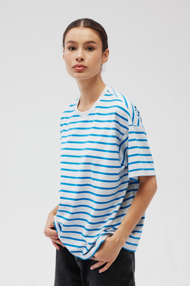 Klasyczny Tshirt w paski NIEBIESKO SZARE - DUAL-M/L