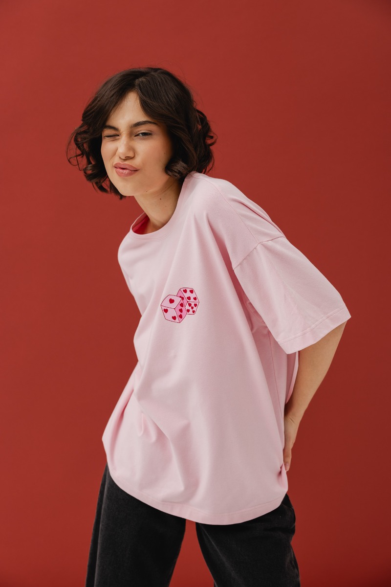T-shirt z NADRUKIEM w kolorze PINK - EAZY - DICE-M/L