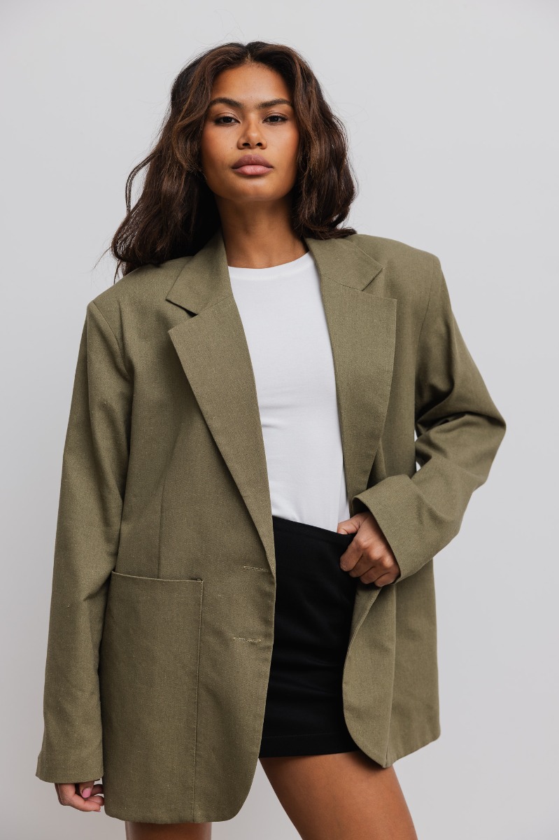 Marynarka z lnem oversize w kolorze KHAKI - HARLEY-S/M