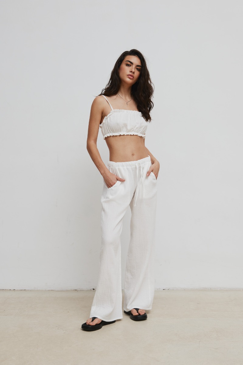 Luźne spodnie z muślinu w kolorze ECRU - COIRO-XS