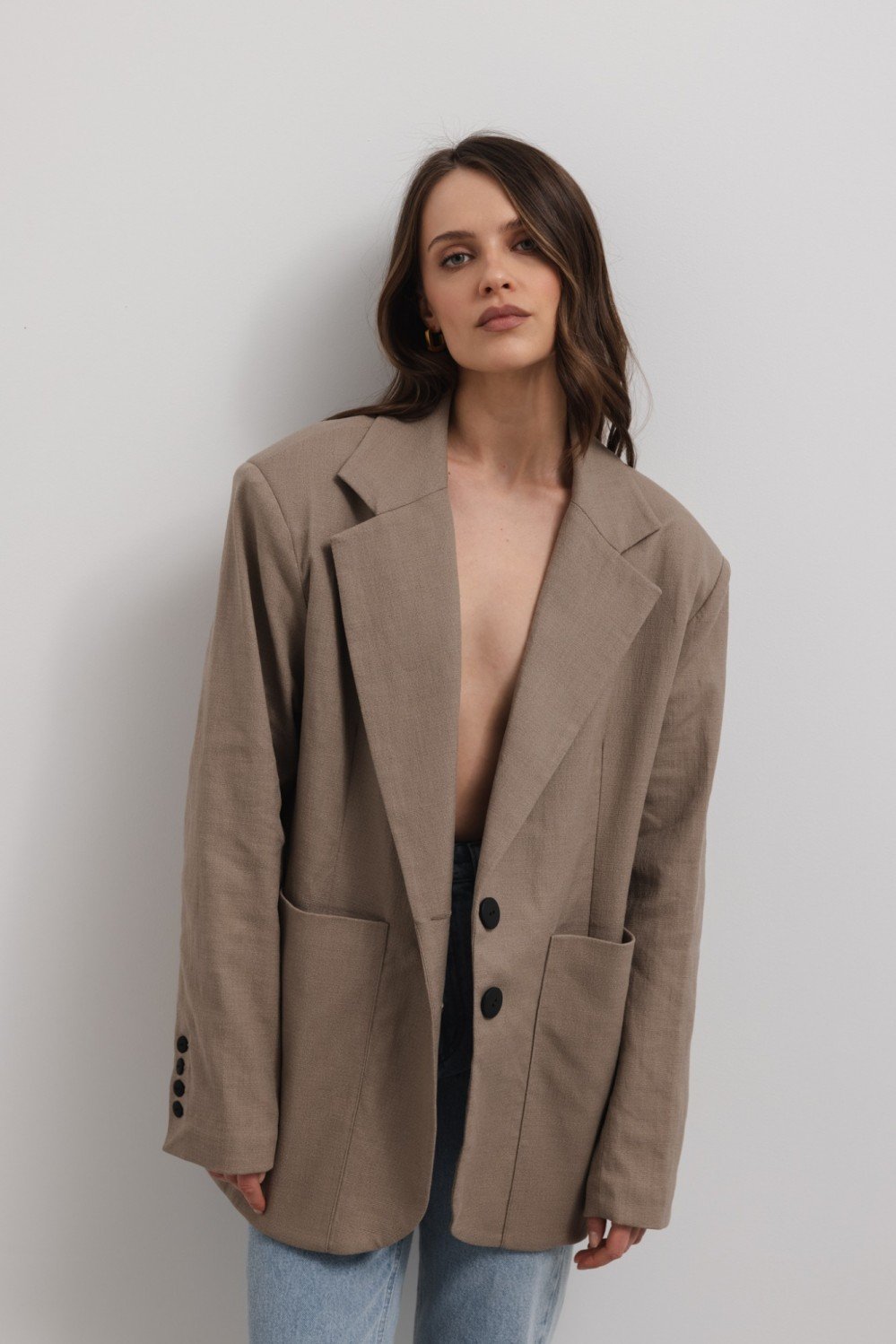 Marynarka z lnem oversize w kolorze CAPPUCCINO- HARLEY