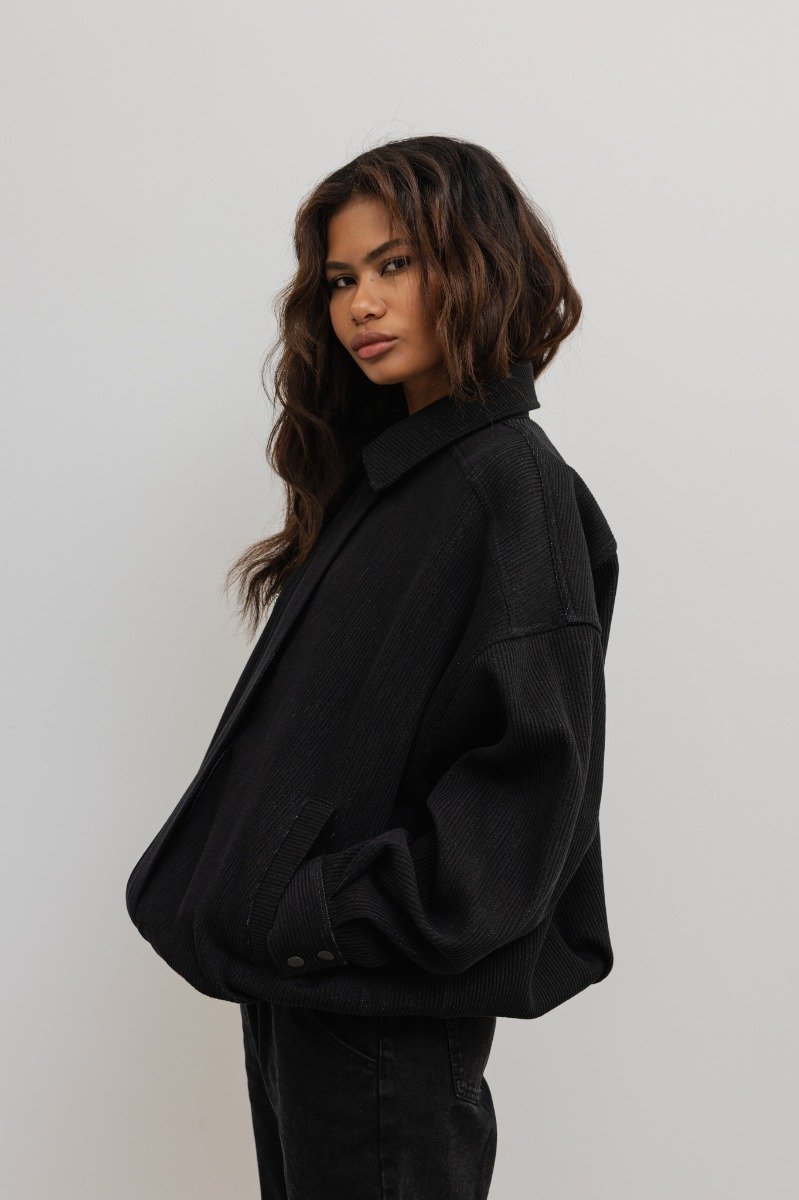 Bawełniana kurtka o strukturze prążka w kolorze BLACK - BARKEL