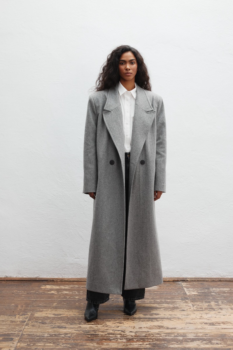 Wełniany trencz w kolorze DARK GREY - TESORO-L