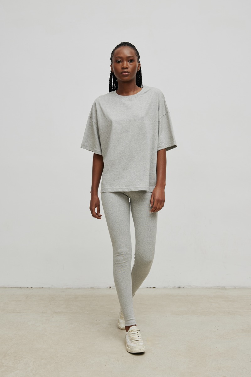 Legginsy z cienkiej prążkowanej dzianiny w kolorze GREY - HIPS LIGHT-XL