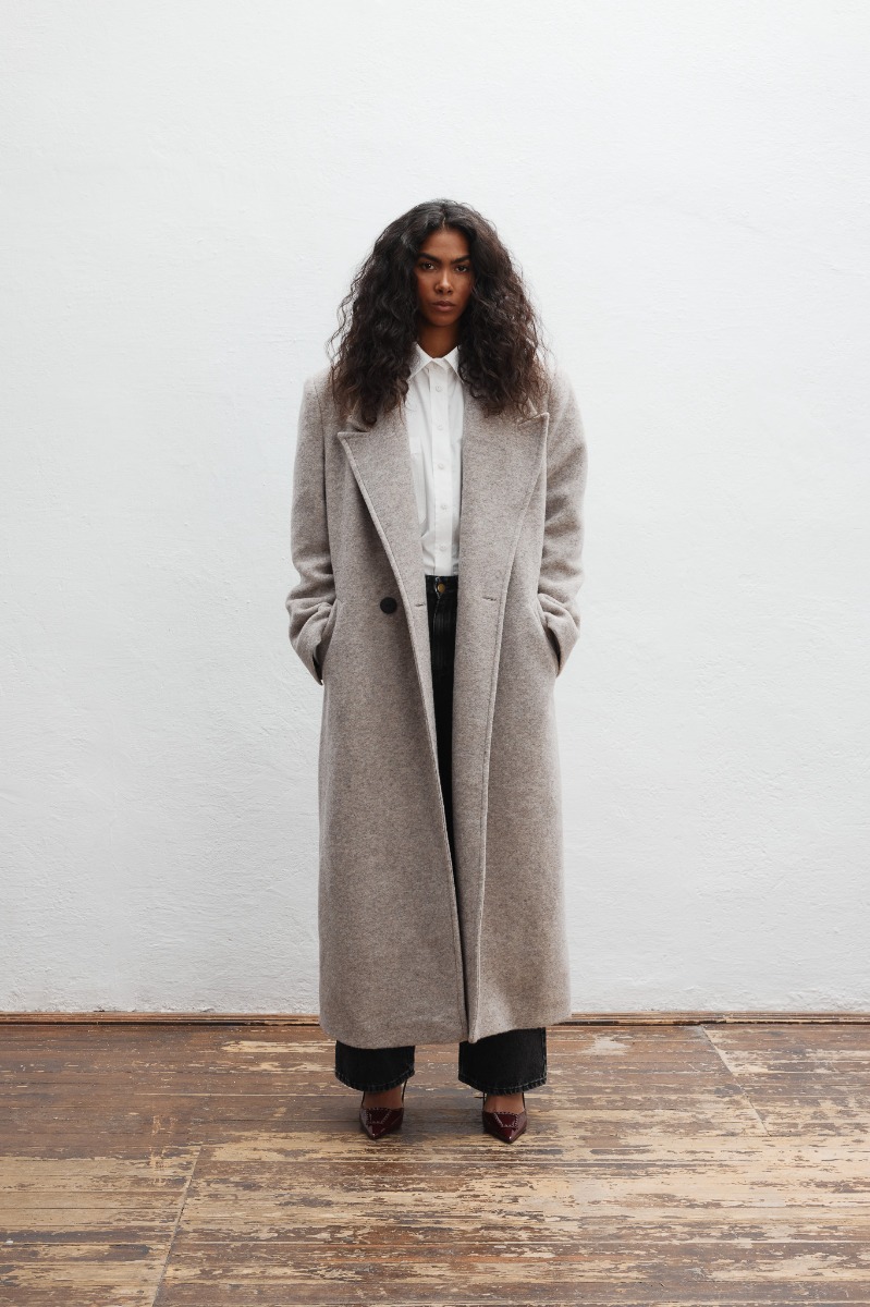 Wełniany trencz w kolorze BEIGE MELANGE - TESORO-L