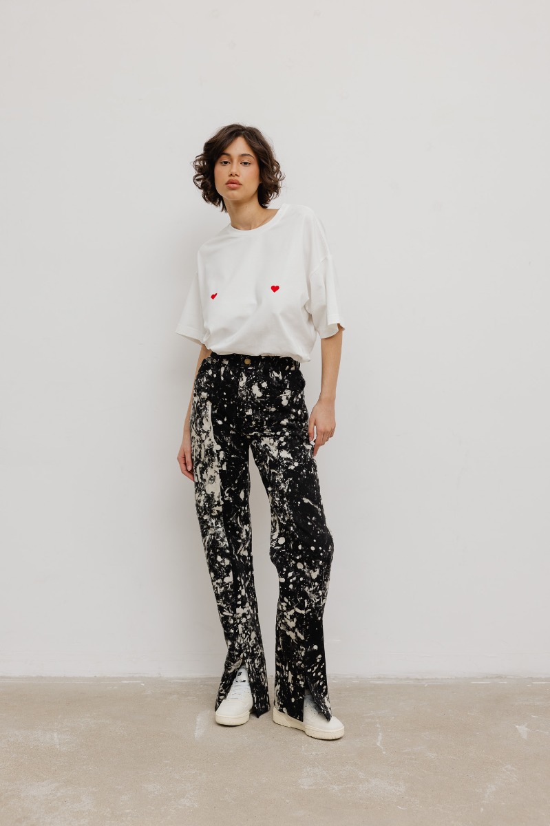 Spodnie z rozcięciem w kolorze BALCK & WHITE -LEEDS-M