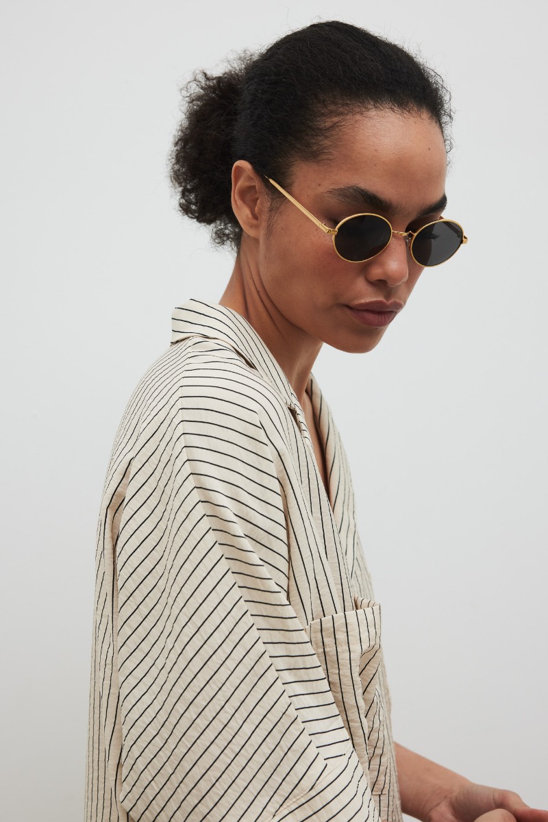 Krótka koszula w paski w kolorze LIGHT BEIGE - TALA