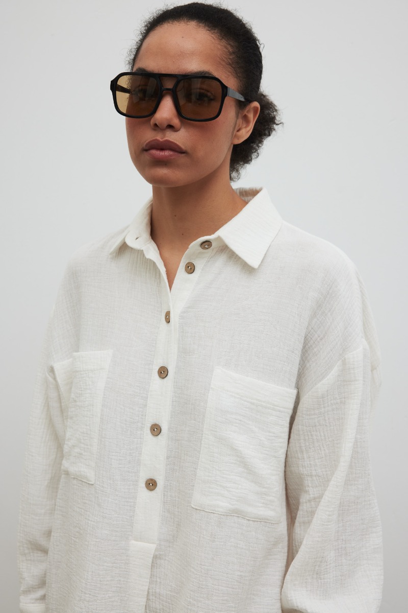 Bawełniana sukienka z kołnierzykiem w kolorze ECRU- CUEVA-M/L