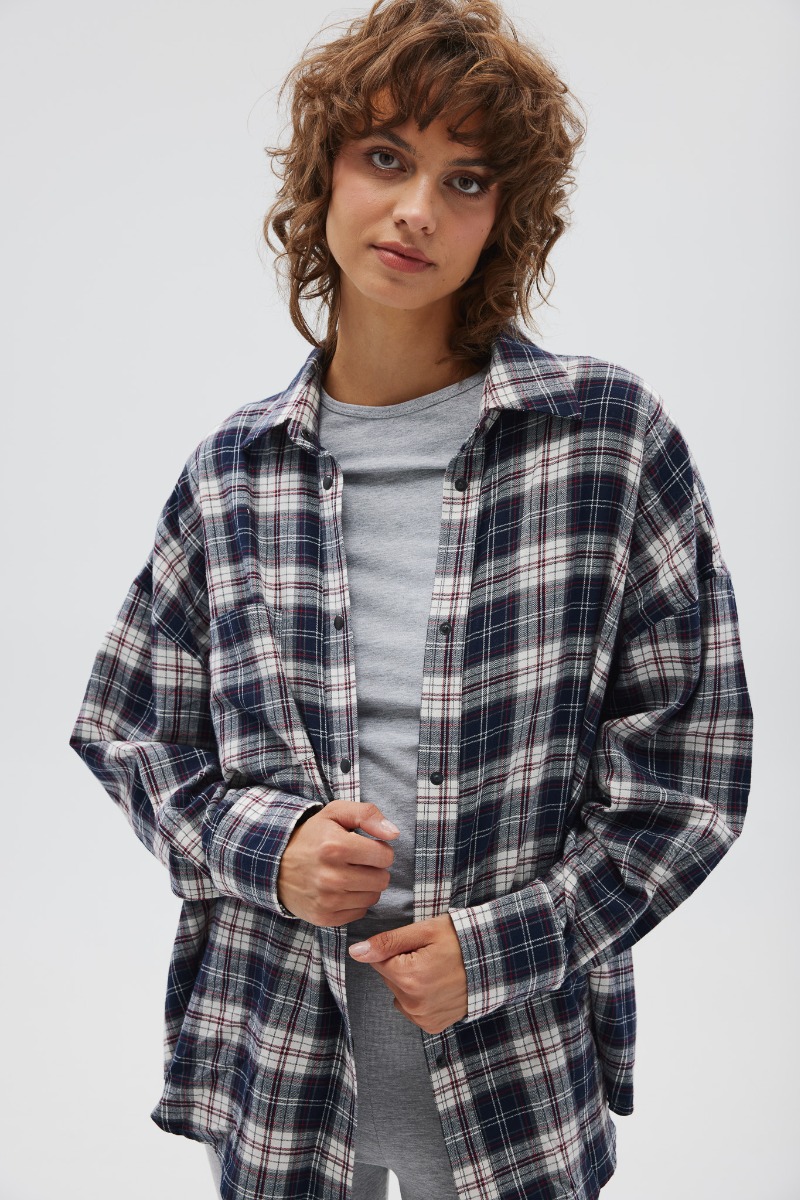 Koszula typu oversize w kratę GRANATOWO CZERWONĄ - RENO