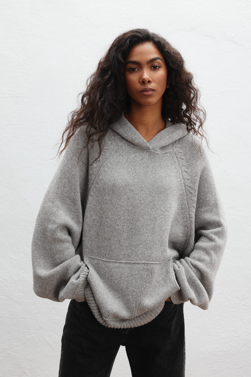 Sweter z kapturem typu oversize w kolorze GREY - LAFFI