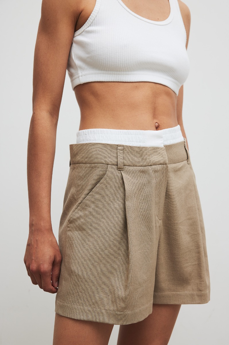 Eleganckie szorty z lnem w kolorze TAUPE - ORIO-XL
