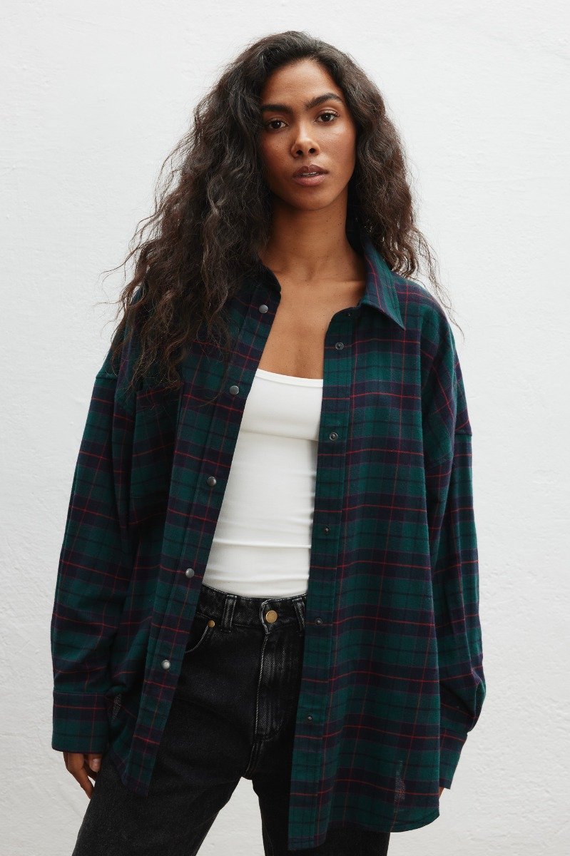 Koszula typu oversize w kratę ZIELONĄ - RENO 9360