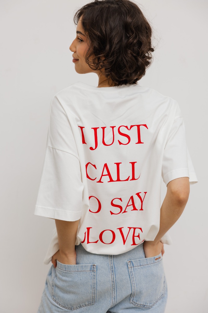 T-shirt z NADRUKIEM w kolorze ECRU - EAZY - CALL-M/L