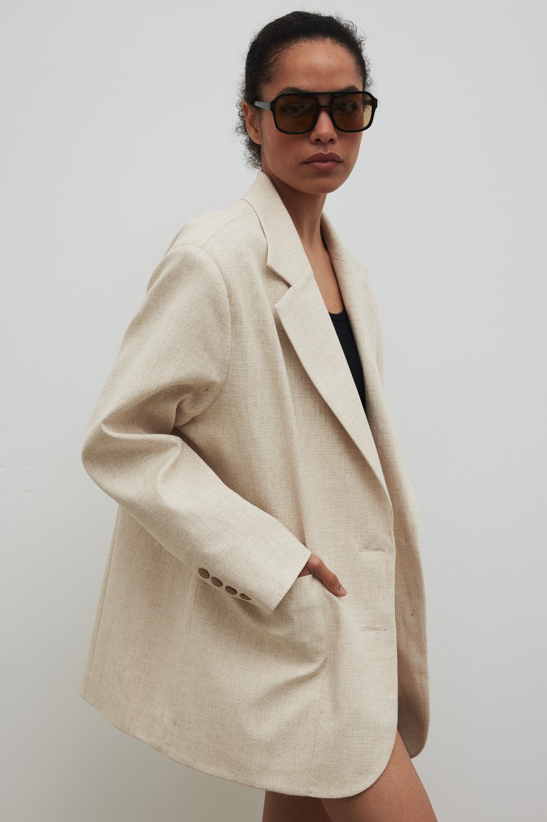 Marynarka z lnem oversize w kolorze IVORY LINEN - HARLEY-S/M