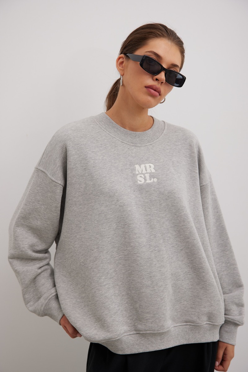 Bluza typu oversize z HAFTEM w kolorze GREY MELANGE - GEMINI-UNI