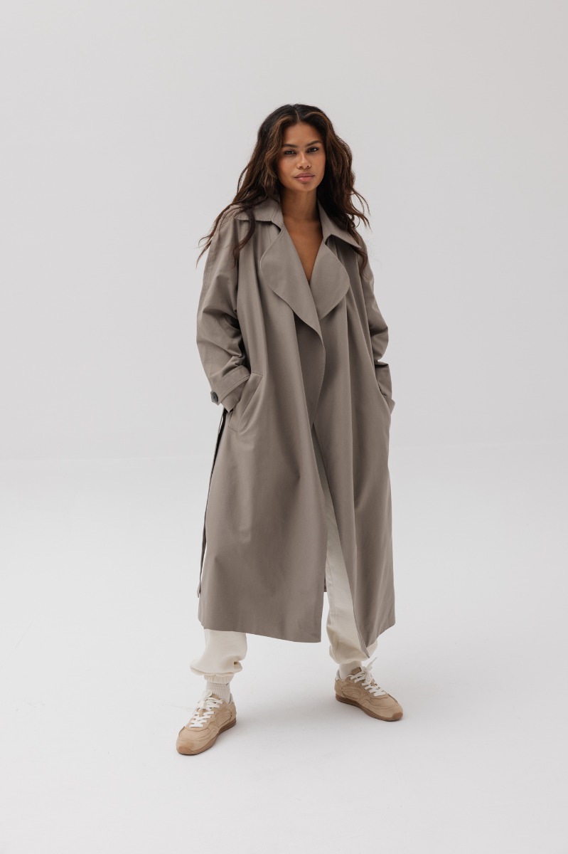 Klasyczny bawełniany trencz w kolorze LIGHT KHAKI - VENICE-S/M