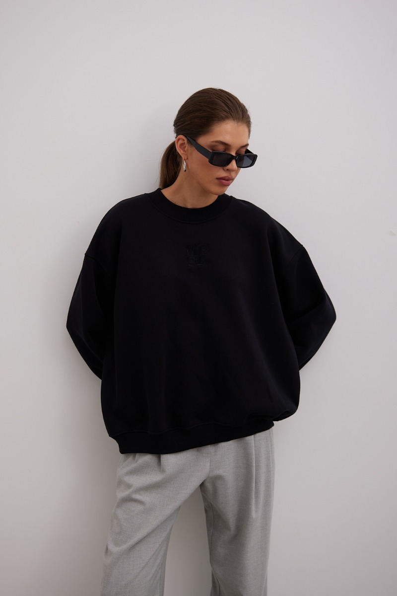 Bluza typu oversize z HAFTEM w kolorze TOTALLY BLACK - GEMINI