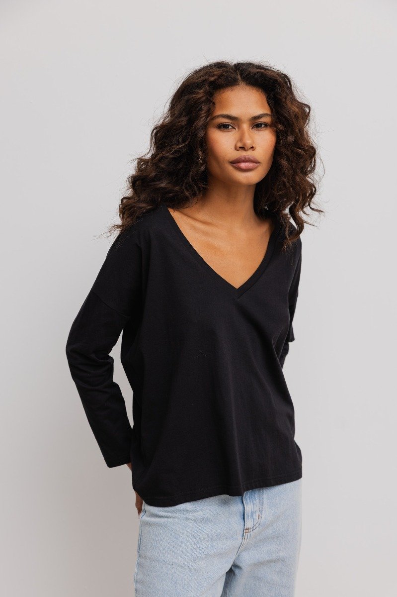 LONGSLEEVE z dekoltem w kształcie V w kolorze CZARNYM-XL