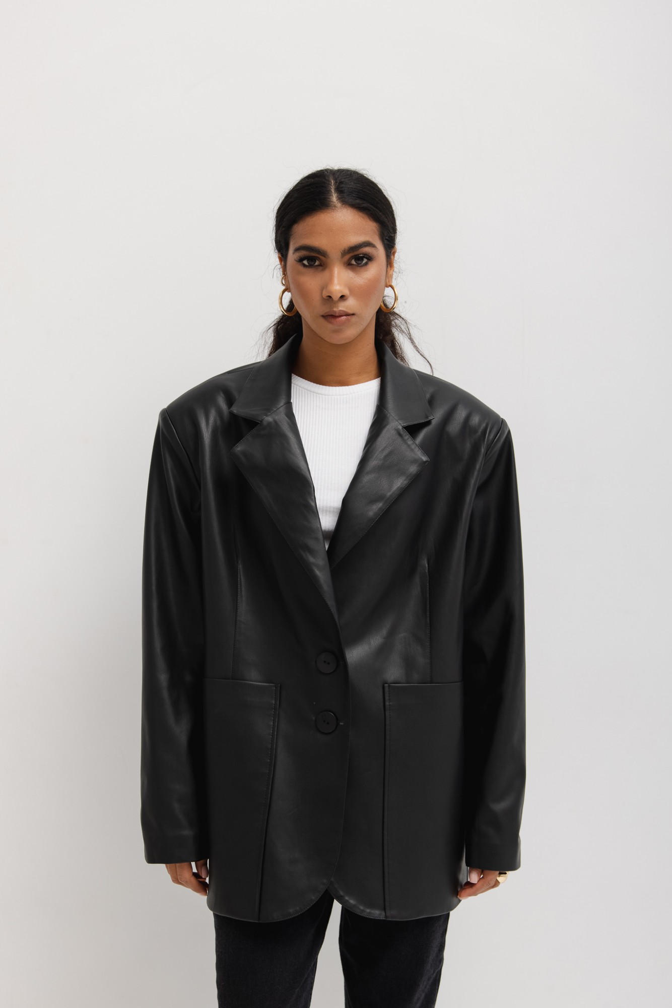 Marynarka oversize z eko skóry w kolorze CZARNYM - HARLEY LEATHER