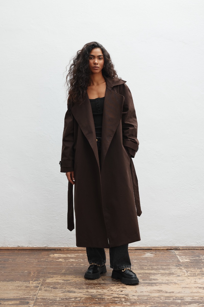 Klasyczny bawełniany trencz w kolorze DARK CHOCOLATE -VENICE-M/L