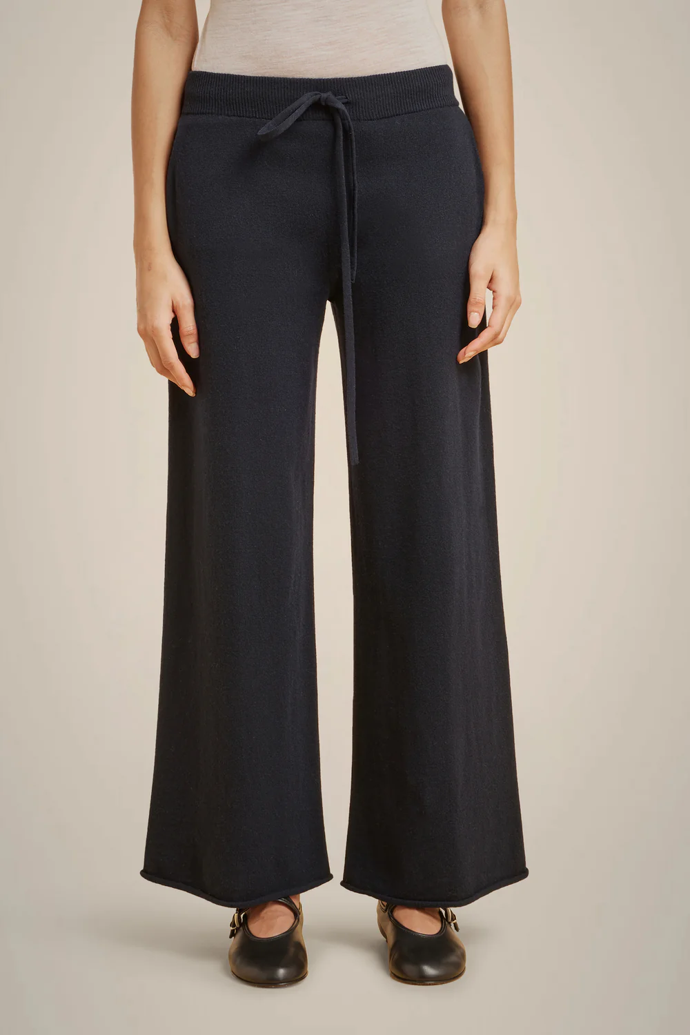 GRANATOWE KASZMIROWE SZEROKIE SPODNIE LIVIANA CONTI