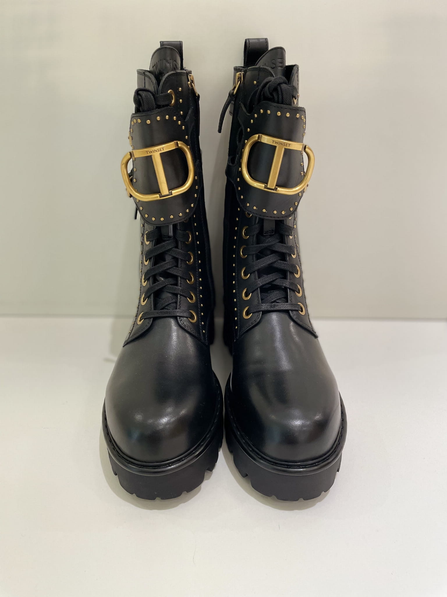 CZARNE SKÓRZANE BUTY TWINSET