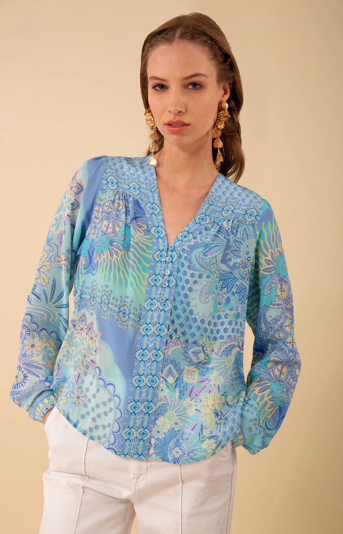 NIEBIESKA JEDWABNA BLUZKA HALE BOB