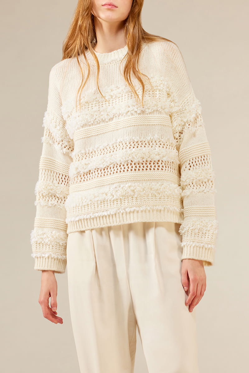 BEŻOWY WEŁNIANY SWETER OVERSIZE LIVIANA CONTI