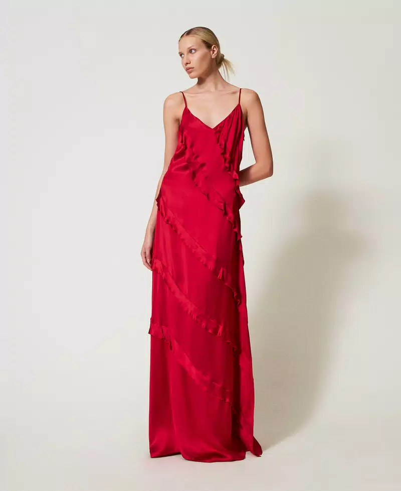 DŁUGA CZERWONA SATYNOWA SUKIENKA TWINSET