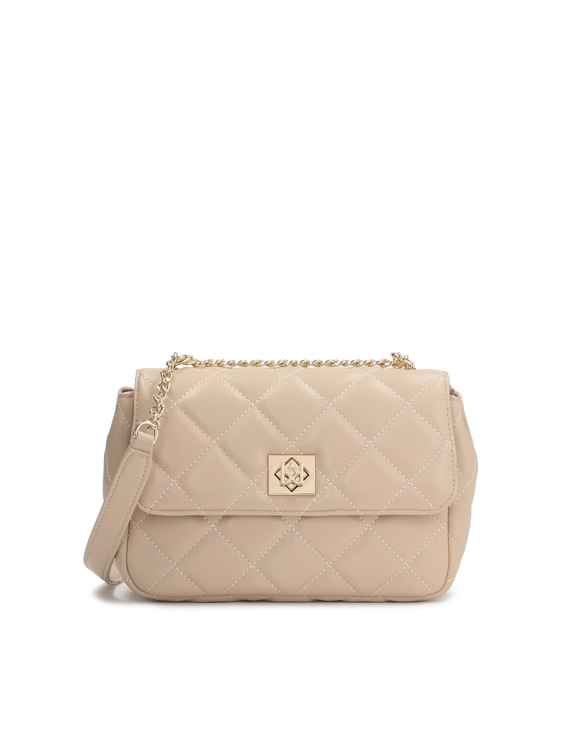 Pikowana beżowa torebka damska z przekręcanym zapięciem