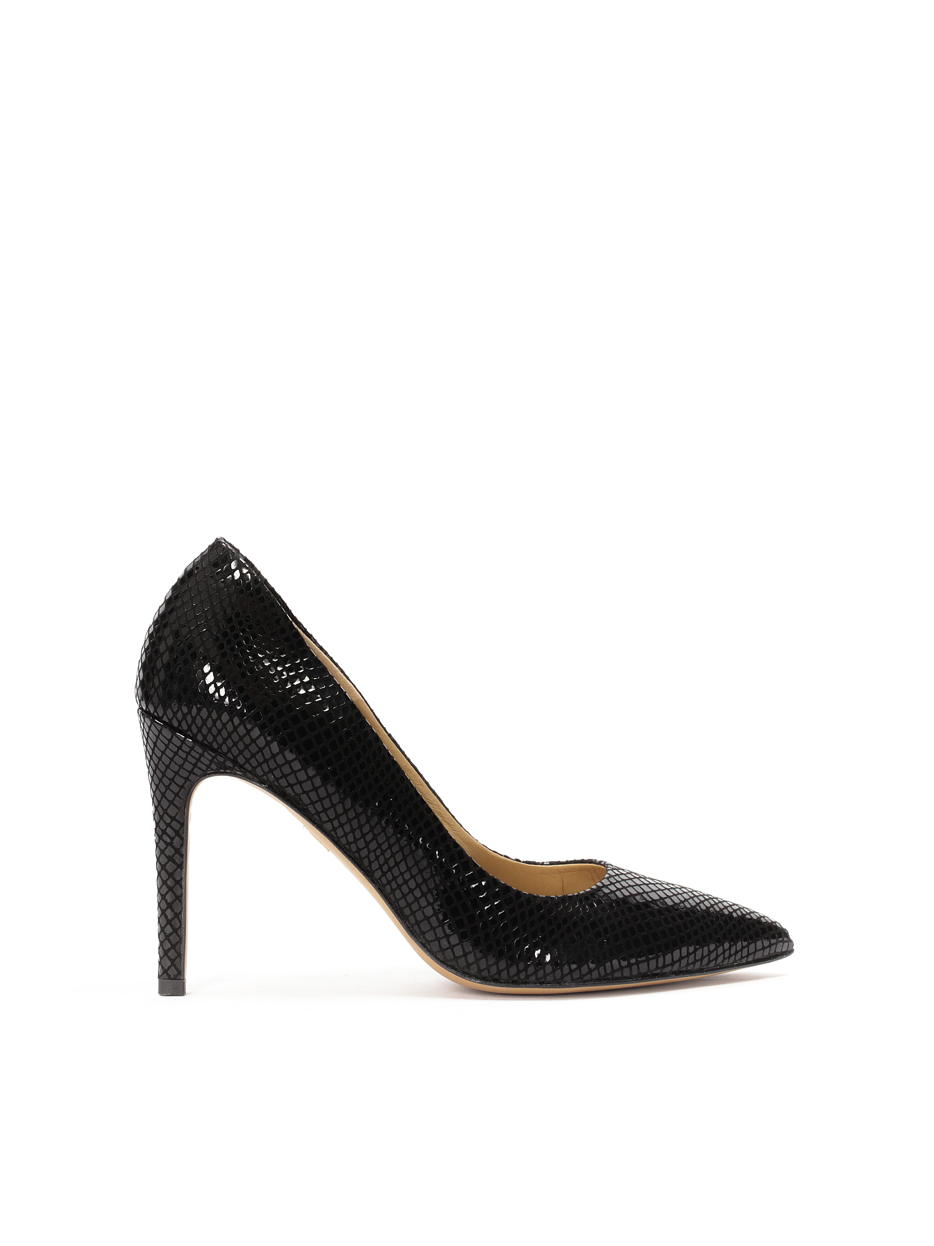 Klasyczne czarne szpilki z tłoczonej skóry